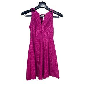 Free People Miss Connections Magenta Lace Cutout Skater Mini Dress Size 2